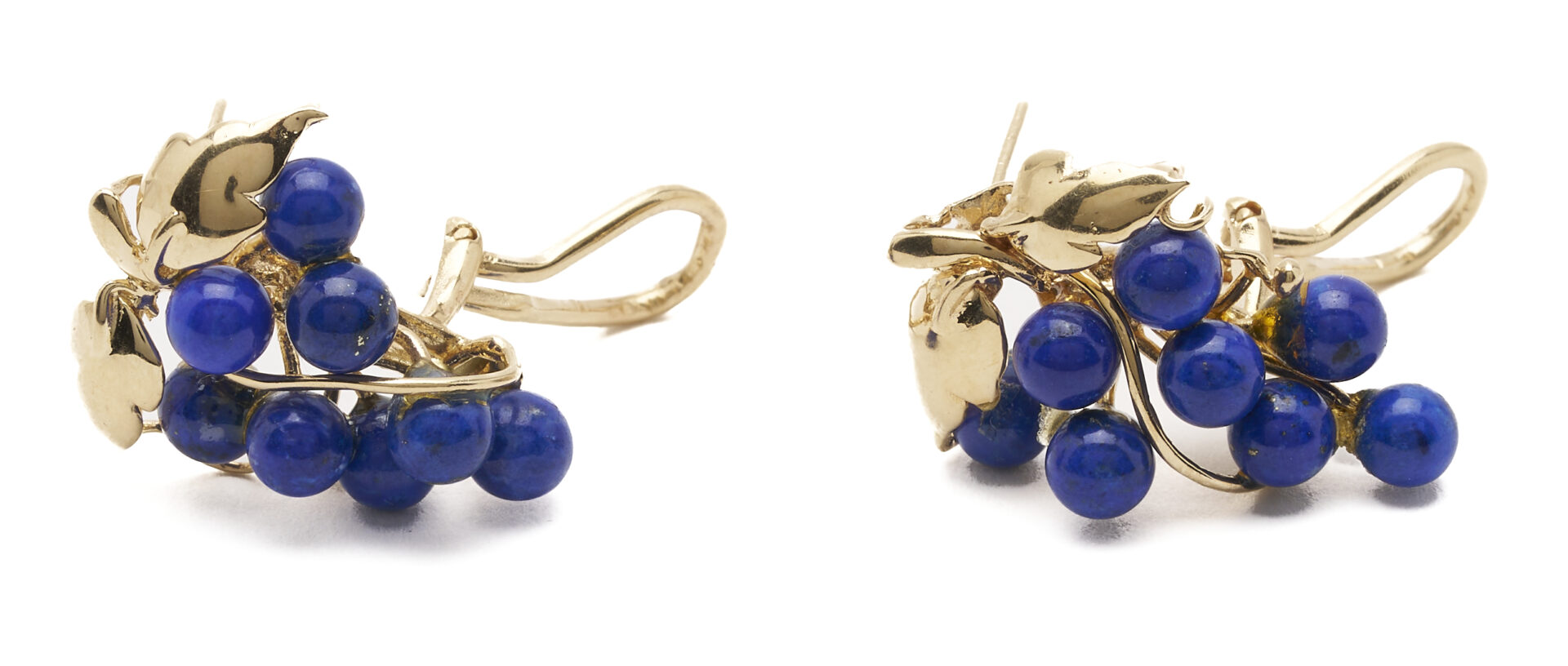 Lot 1130: 14K Gold & Lapis Cluster Earrings and Fleur de Lis Enameled Brooch