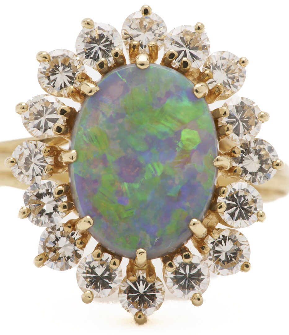 Lot 1134: 14K Gold, Black Opal & Diamond Cocktail Ring