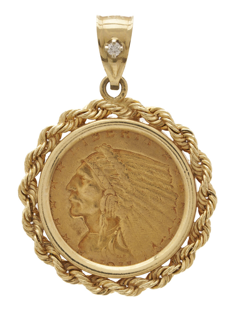 Lot 1135: 1911 Indian $5 14K Gold Pendant