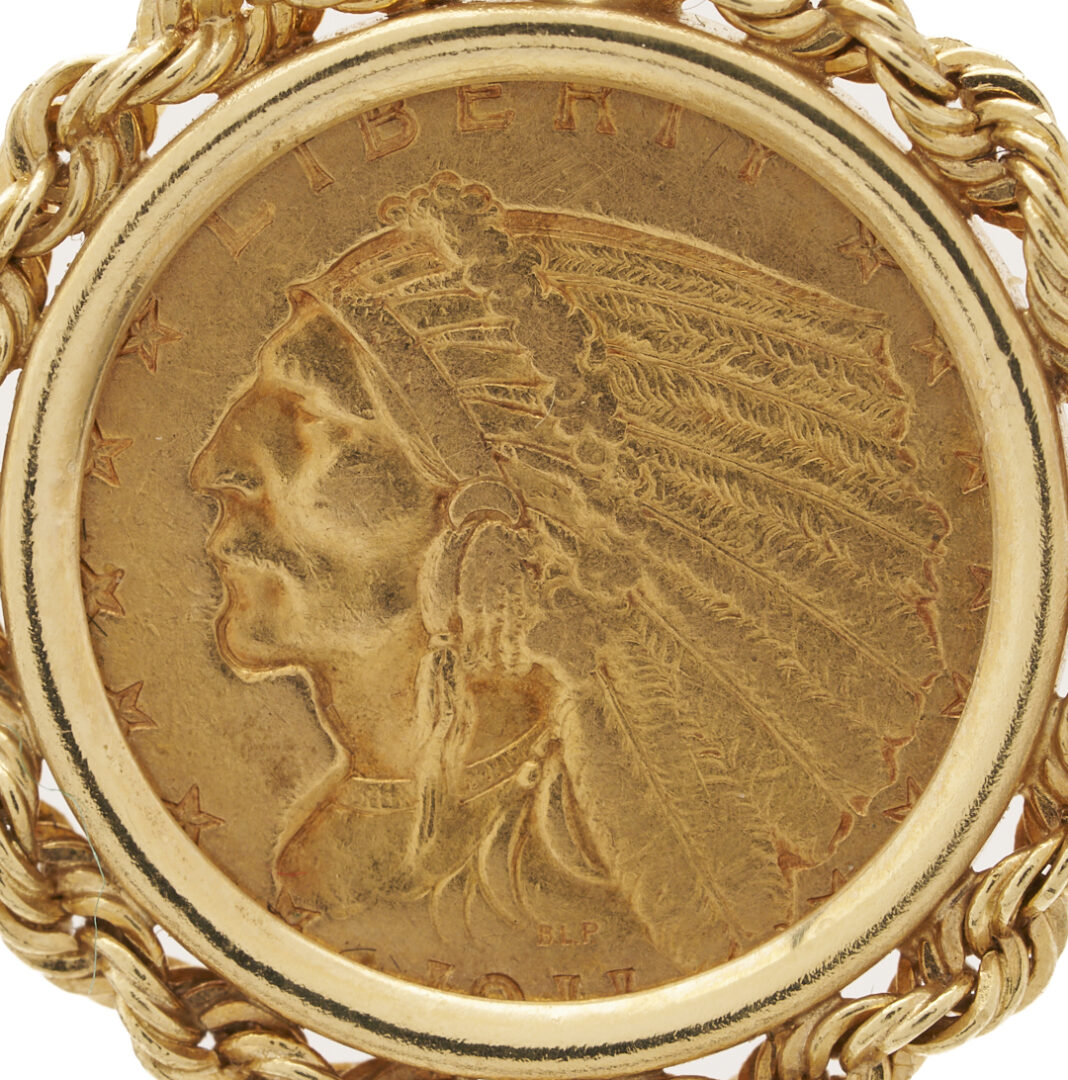 Lot 1135: 1911 Indian $5 14K Gold Pendant