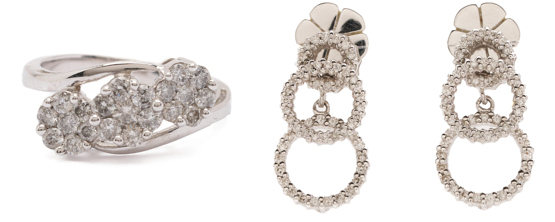 Lot 1136: Gold & Diamond Ring and Earrings