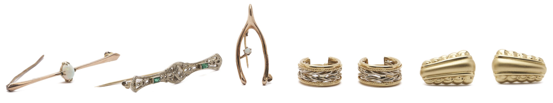 Lot 1138: 3 Gold Brooches & 2 Gold Earring Pairs