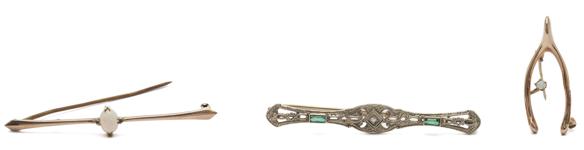 Lot 1138: 3 Gold Brooches & 2 Gold Earring Pairs