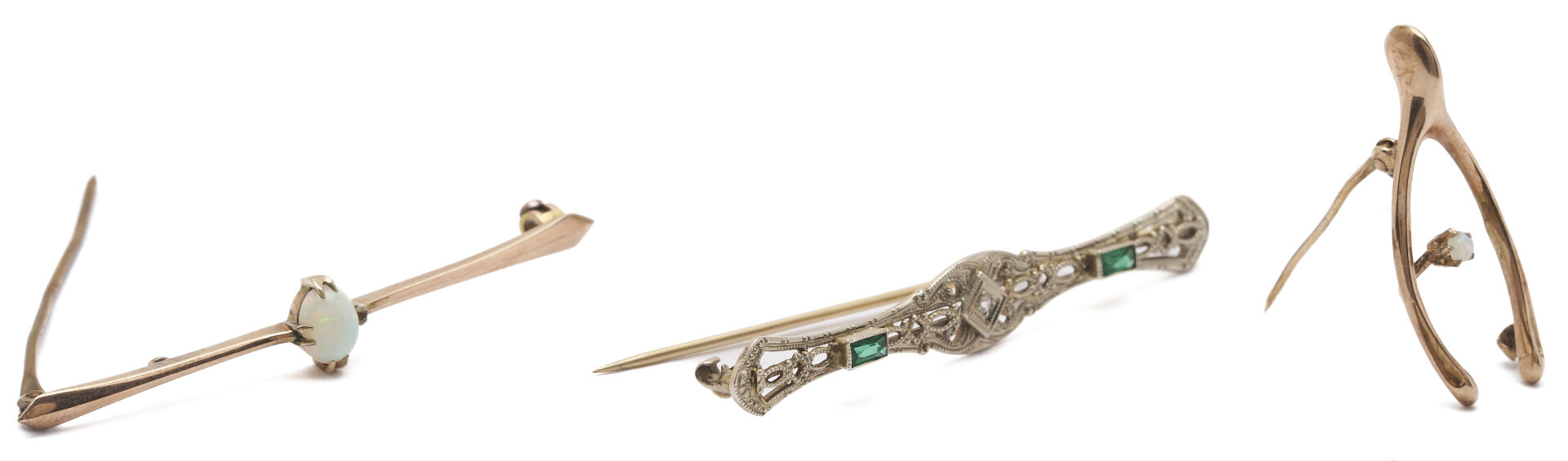 Lot 1138: 3 Gold Brooches & 2 Gold Earring Pairs
