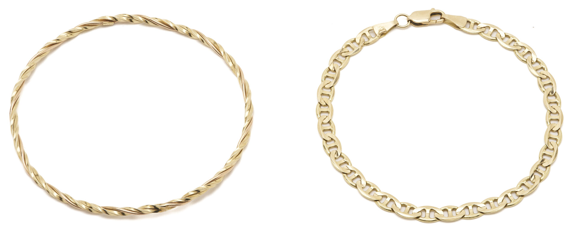 Lot 1139: 2 14K Gold Bracelets