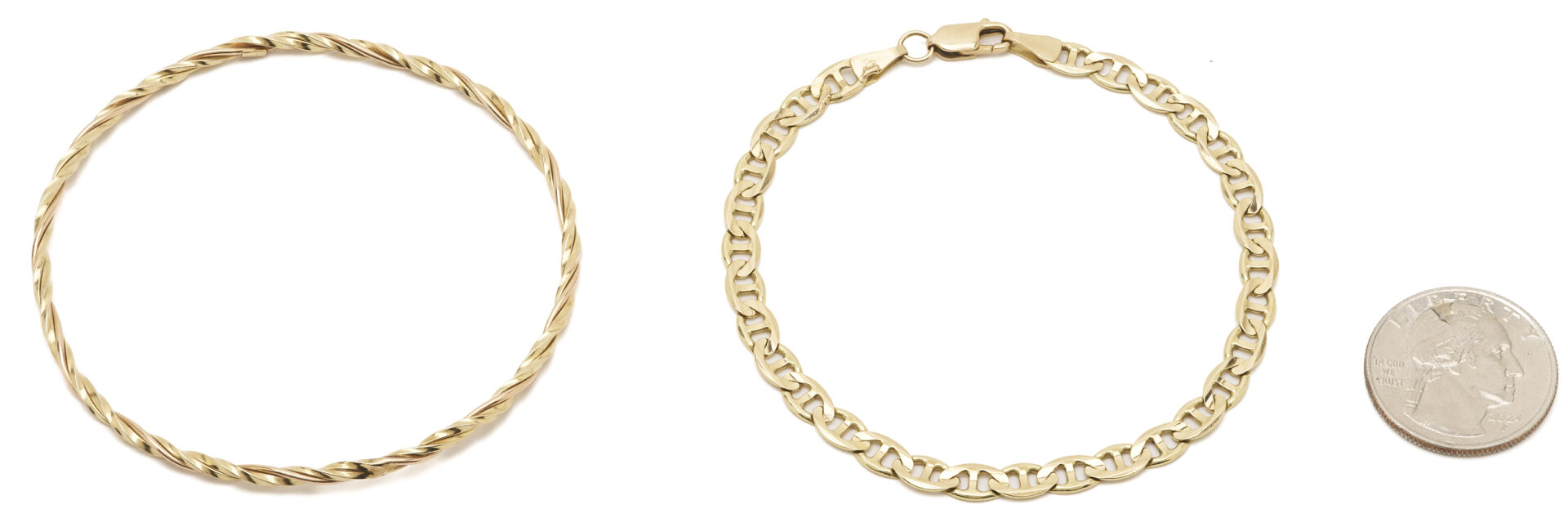 Lot 1139: 2 14K Gold Bracelets