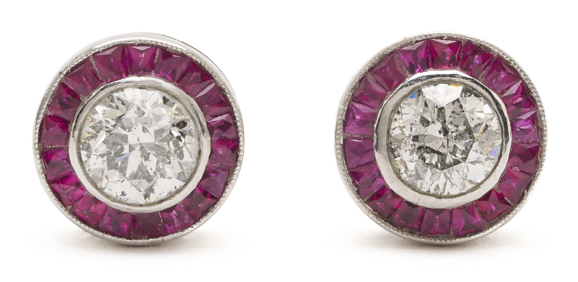 Lot 1140: Platinum, Diamond, & Ruby Stud Earrings