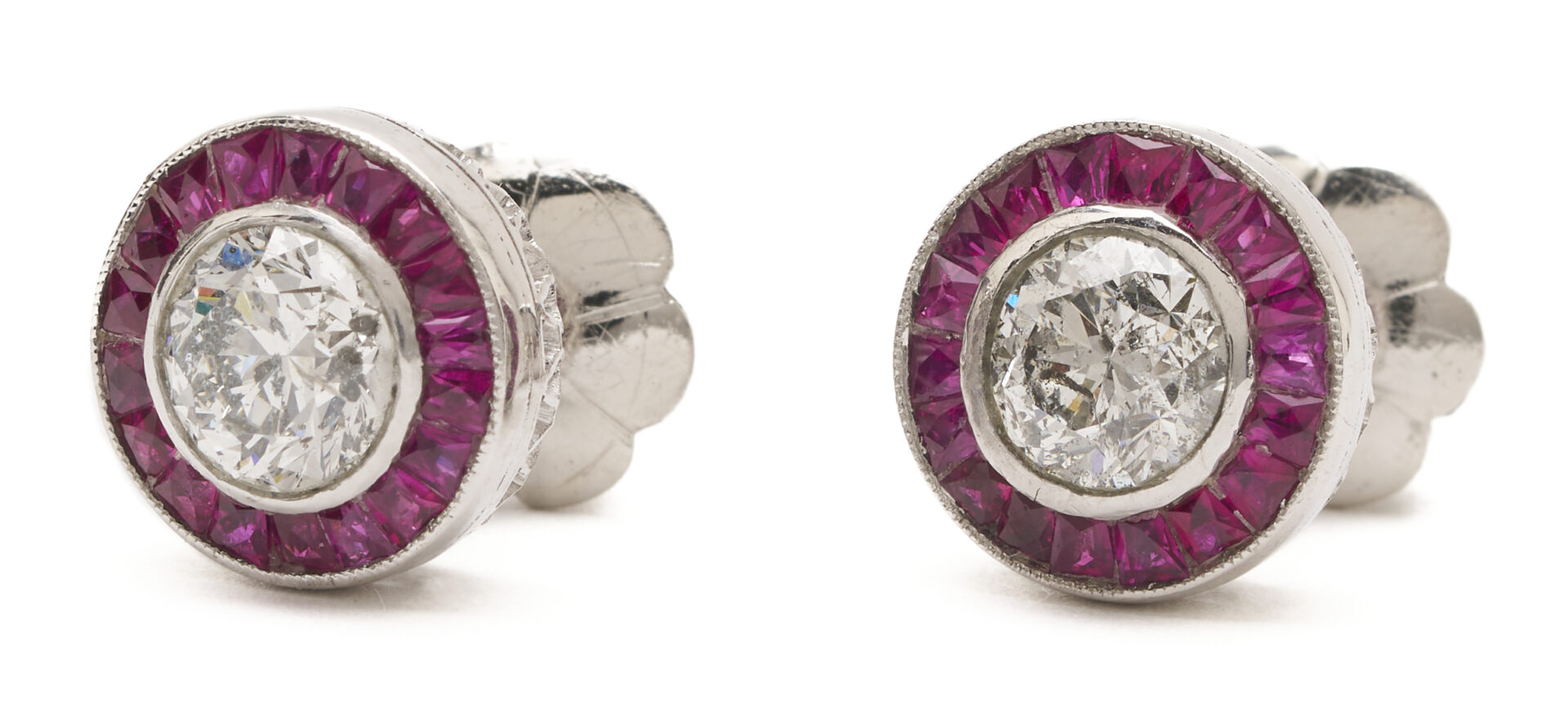 Lot 1140: Platinum, Diamond, & Ruby Stud Earrings