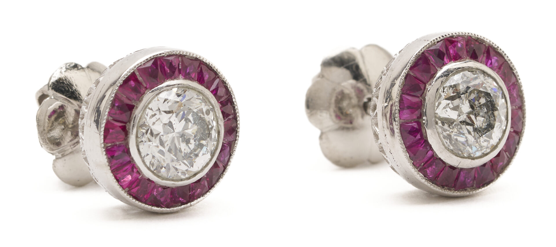 Lot 1140: Platinum, Diamond, & Ruby Stud Earrings