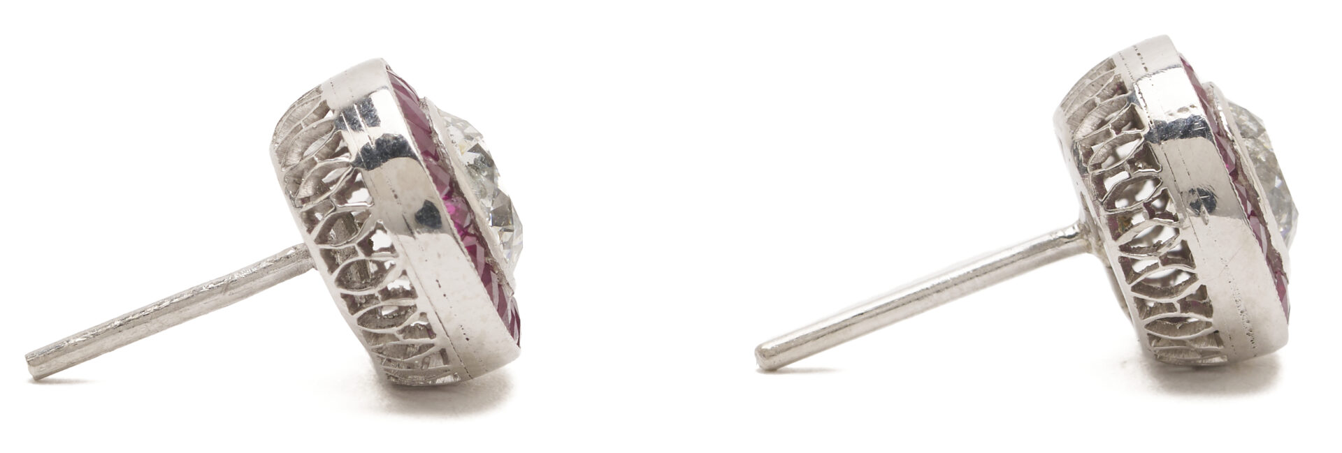 Lot 1140: Platinum, Diamond, & Ruby Stud Earrings