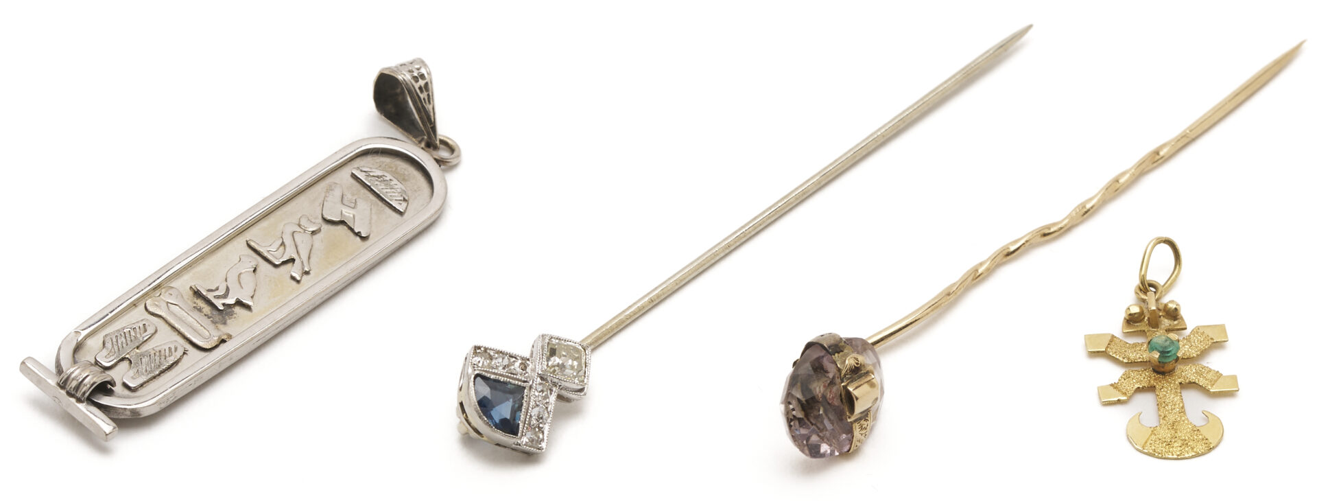 Lot 1141: 18K Gold Hieroglyphics Pendant & 3 Antique Jewelry Pieces