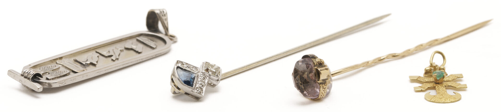 Lot 1141: 18K Gold Hieroglyphics Pendant & 3 Antique Jewelry Pieces