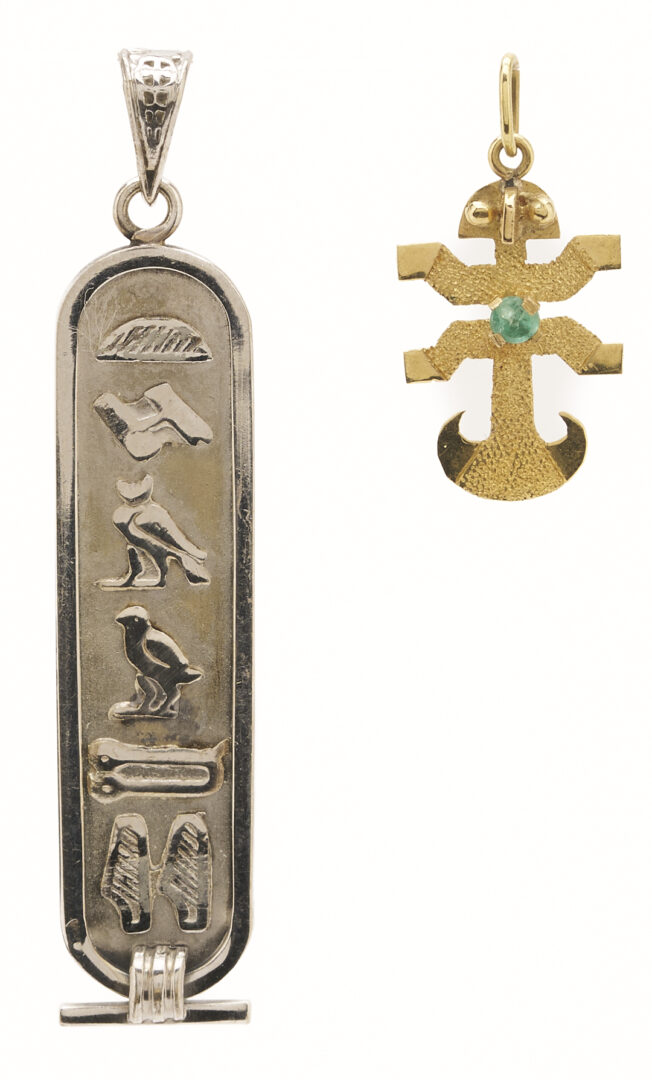 Lot 1141: 18K Gold Hieroglyphics Pendant & 3 Antique Jewelry Pieces