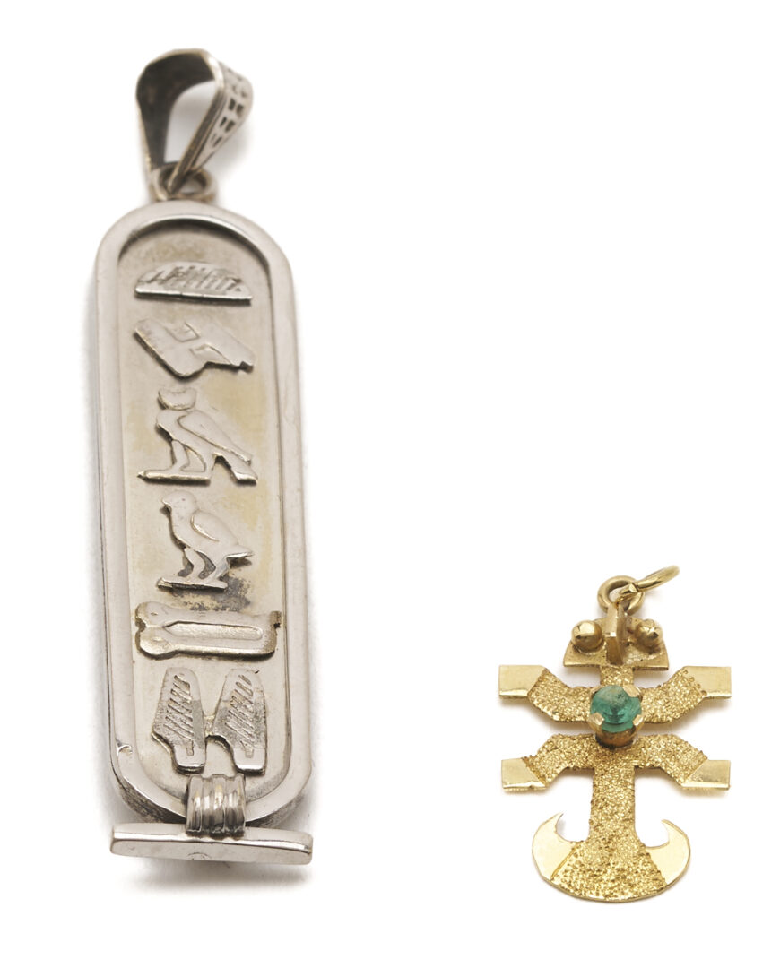 Lot 1141: 18K Gold Hieroglyphics Pendant & 3 Antique Jewelry Pieces
