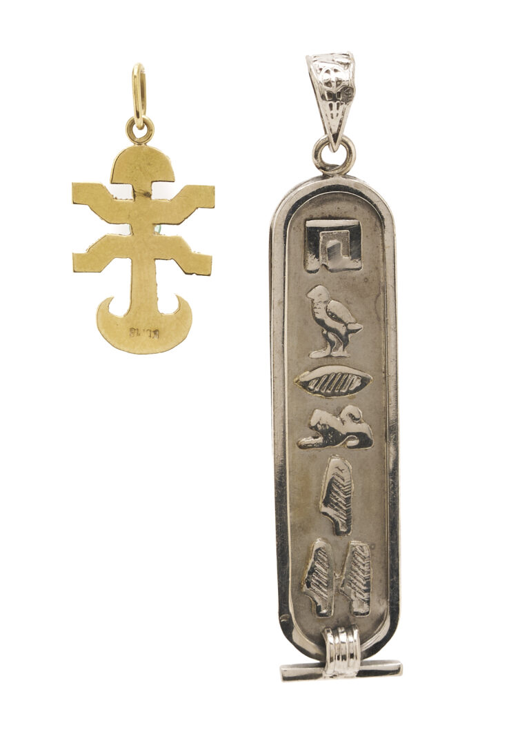 Lot 1141: 18K Gold Hieroglyphics Pendant & 3 Antique Jewelry Pieces
