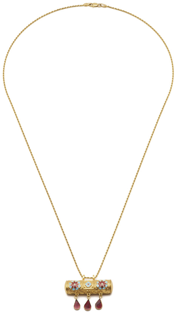 Lot 1149: 14K Gold Rope Chain Necklace with Gold & Enamel Pendant