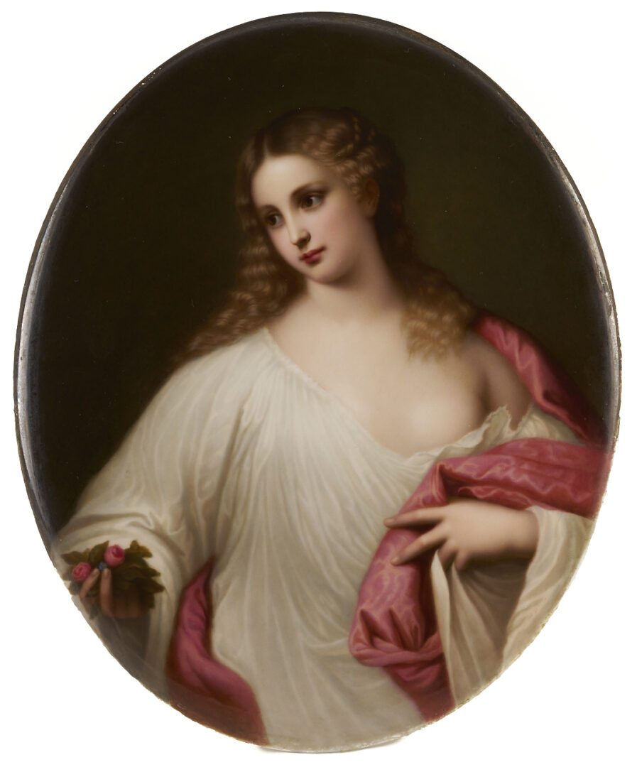 Lot 114: Large KPM Porcelain Plaque After Titian, Flora