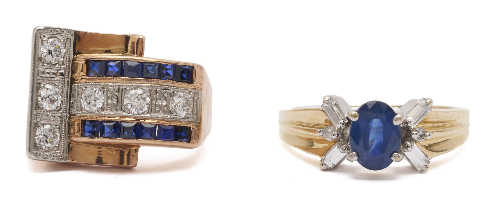 Lot 1150: 2 14K Gold, Sapphire & Diamond Rings