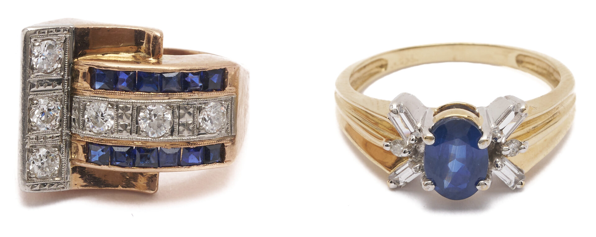 Lot 1150: 2 14K Gold, Sapphire & Diamond Rings