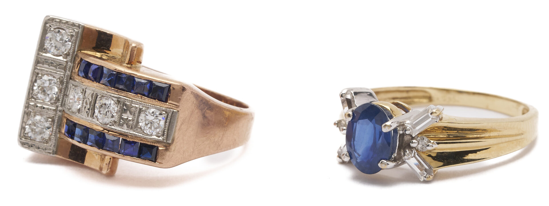 Lot 1150: 2 14K Gold, Sapphire & Diamond Rings