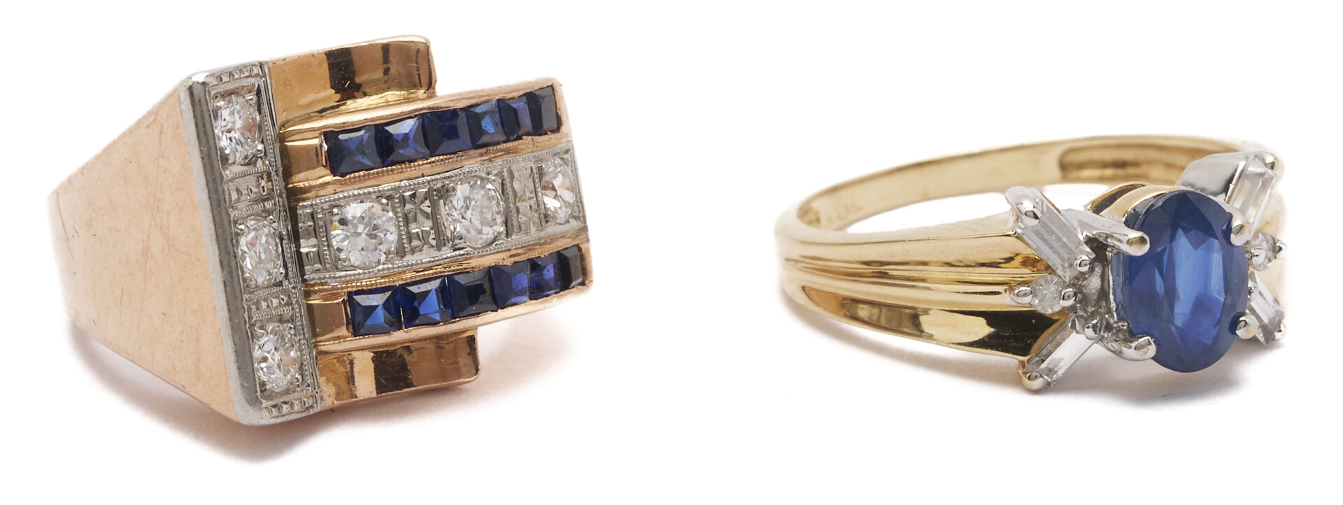 Lot 1150: 2 14K Gold, Sapphire & Diamond Rings