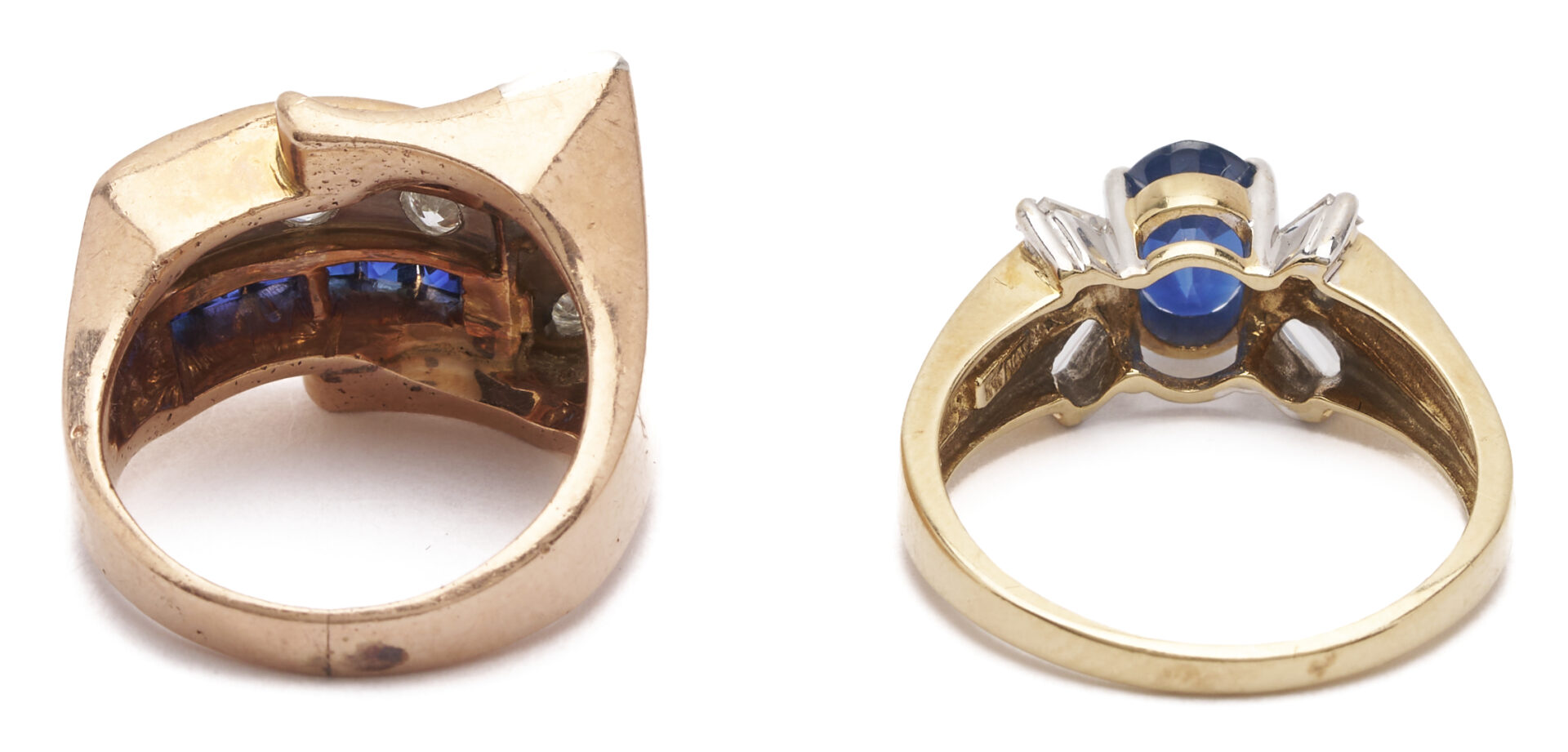 Lot 1150: 2 14K Gold, Sapphire & Diamond Rings