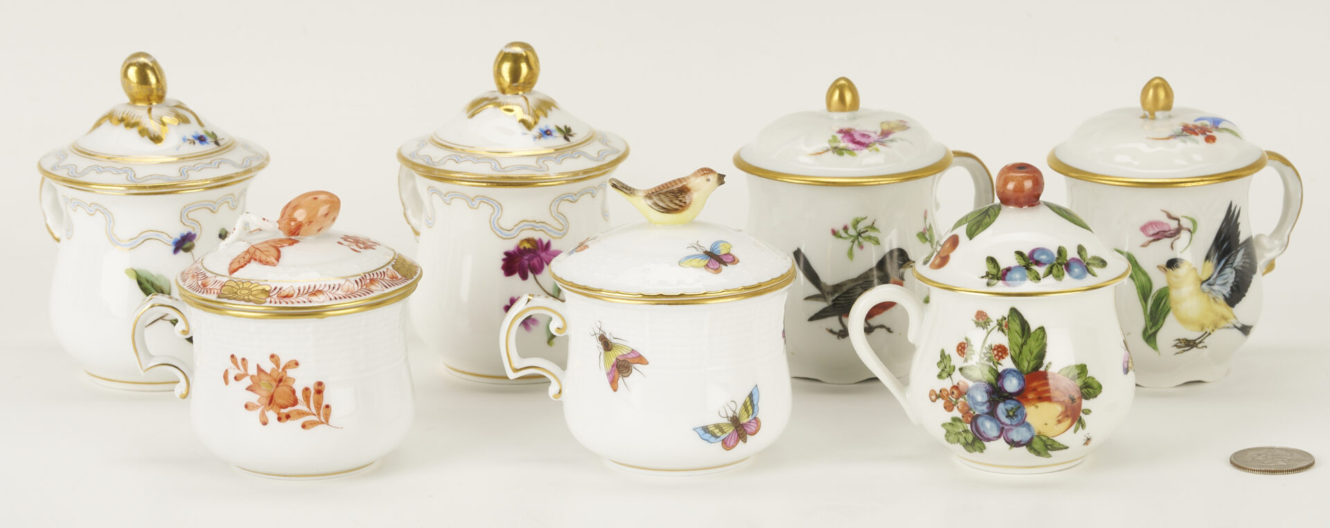 Lot 1154: 7 Assorted Porcelain Pots Du Creme, incl. Herend