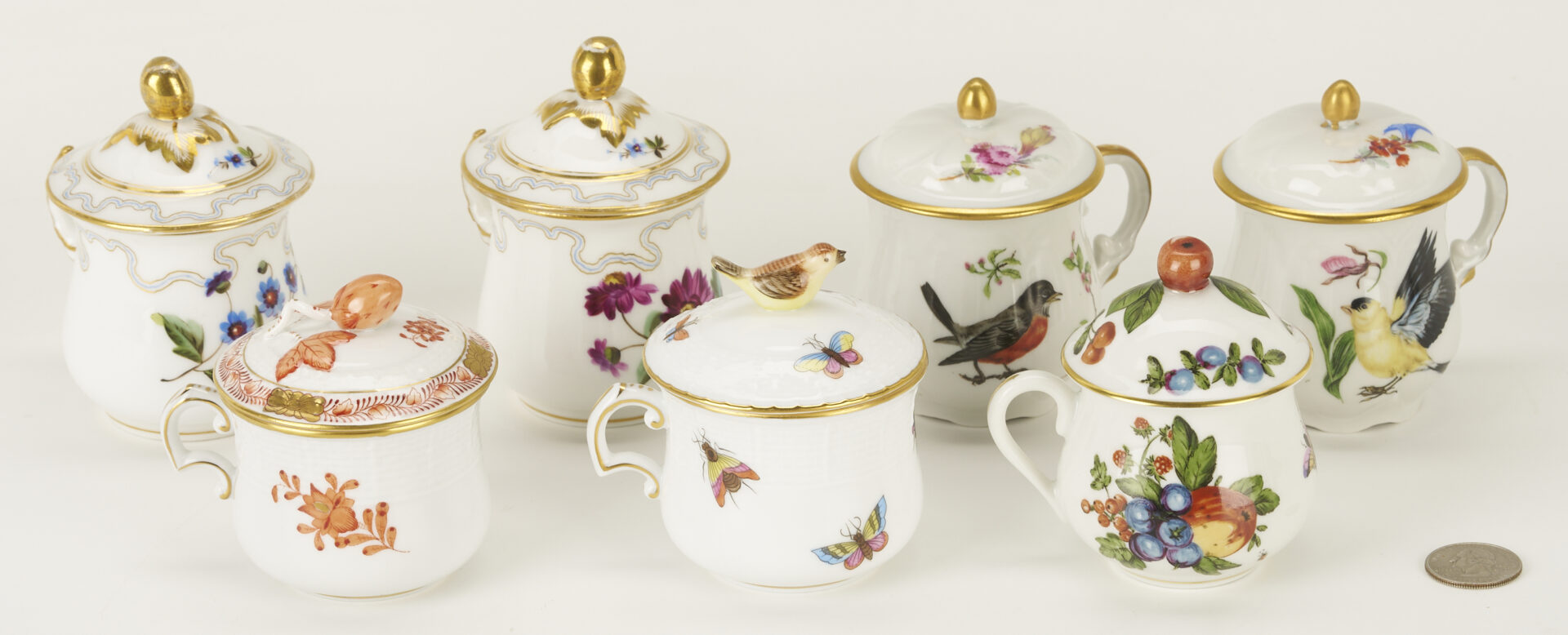 Lot 1154: 7 Assorted Porcelain Pots Du Creme, incl. Herend