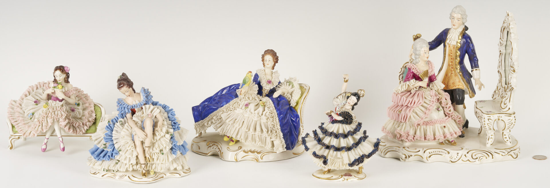 Lot 1161: 5 Dresden Lace Figures, Volkstedt