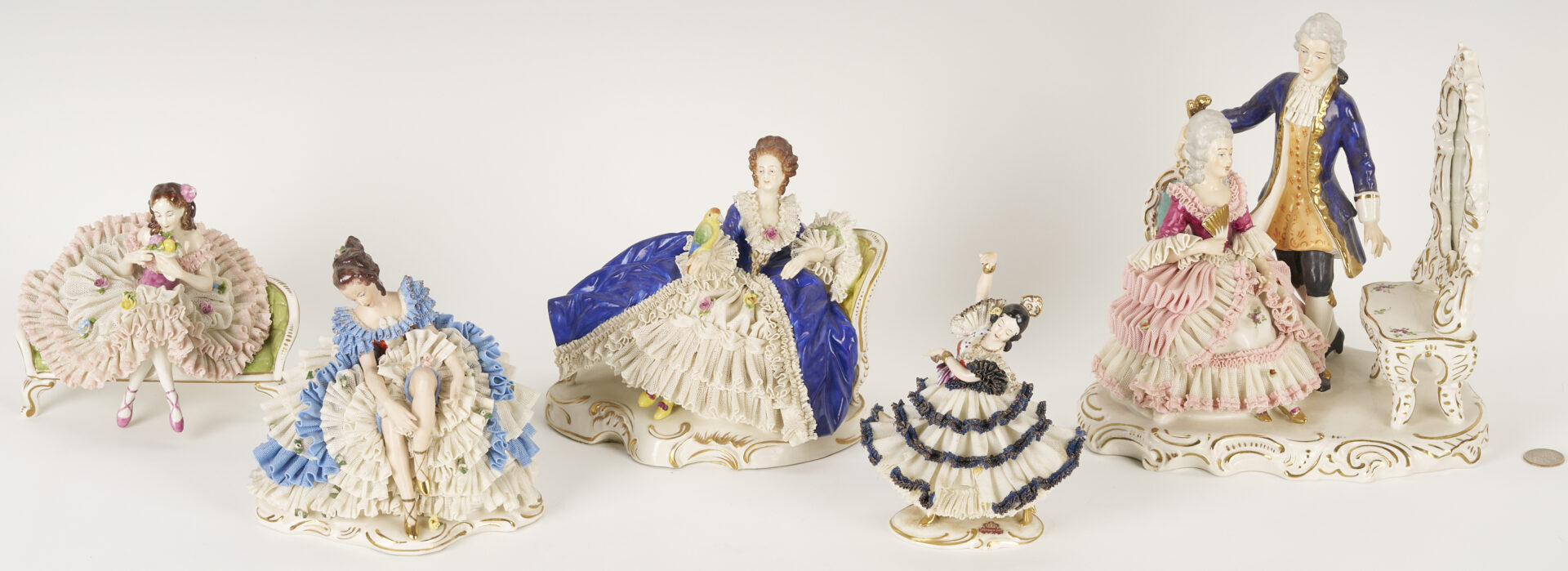 Lot 1161: 5 Dresden Lace Figures, Volkstedt