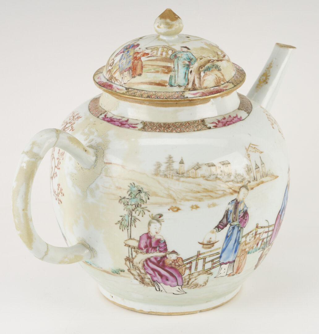 Lot 1164: Chinese Export Porcelain Punch Bowl, Teapot and 2 Plates
