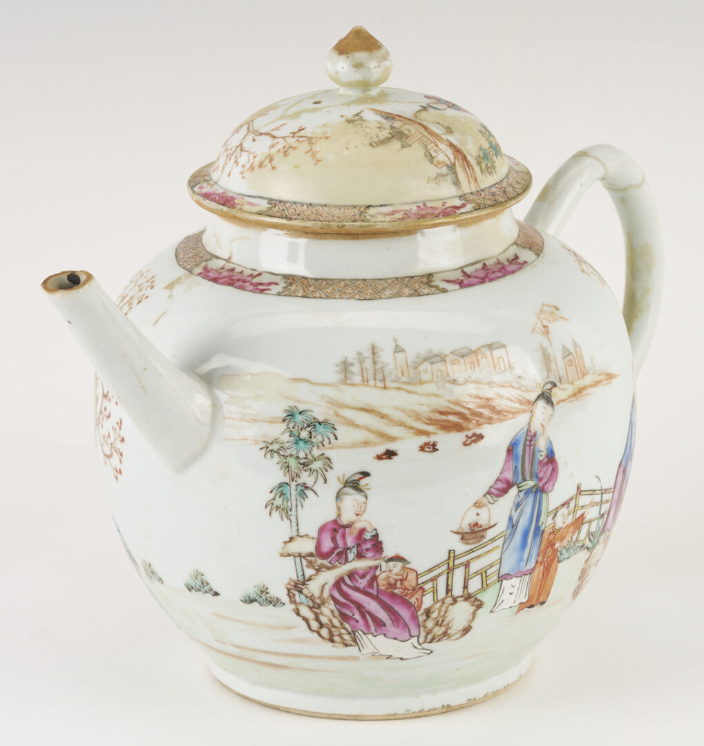 Lot 1164: Chinese Export Porcelain Punch Bowl, Teapot and 2 Plates