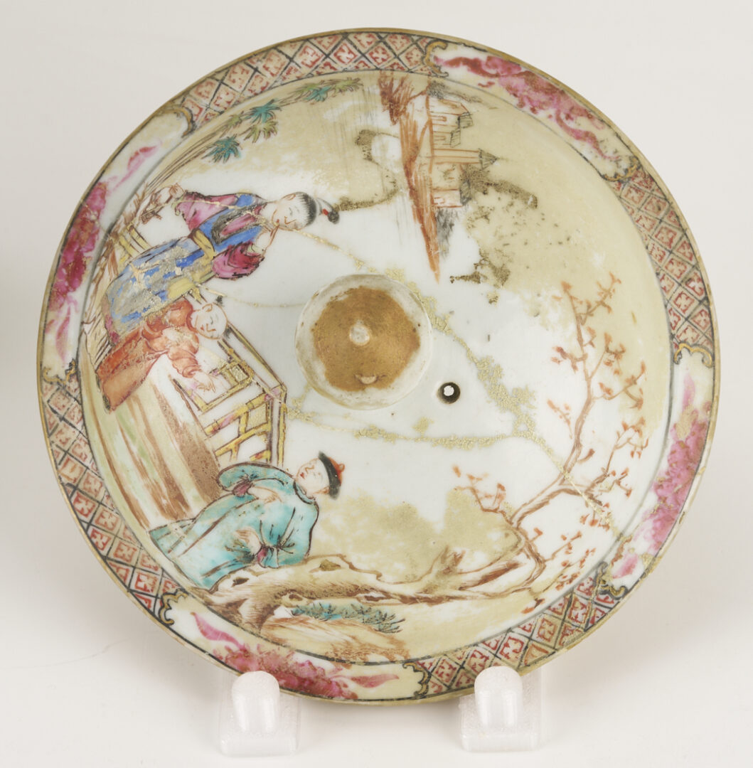 Lot 1164: Chinese Export Porcelain Punch Bowl, Teapot and 2 Plates