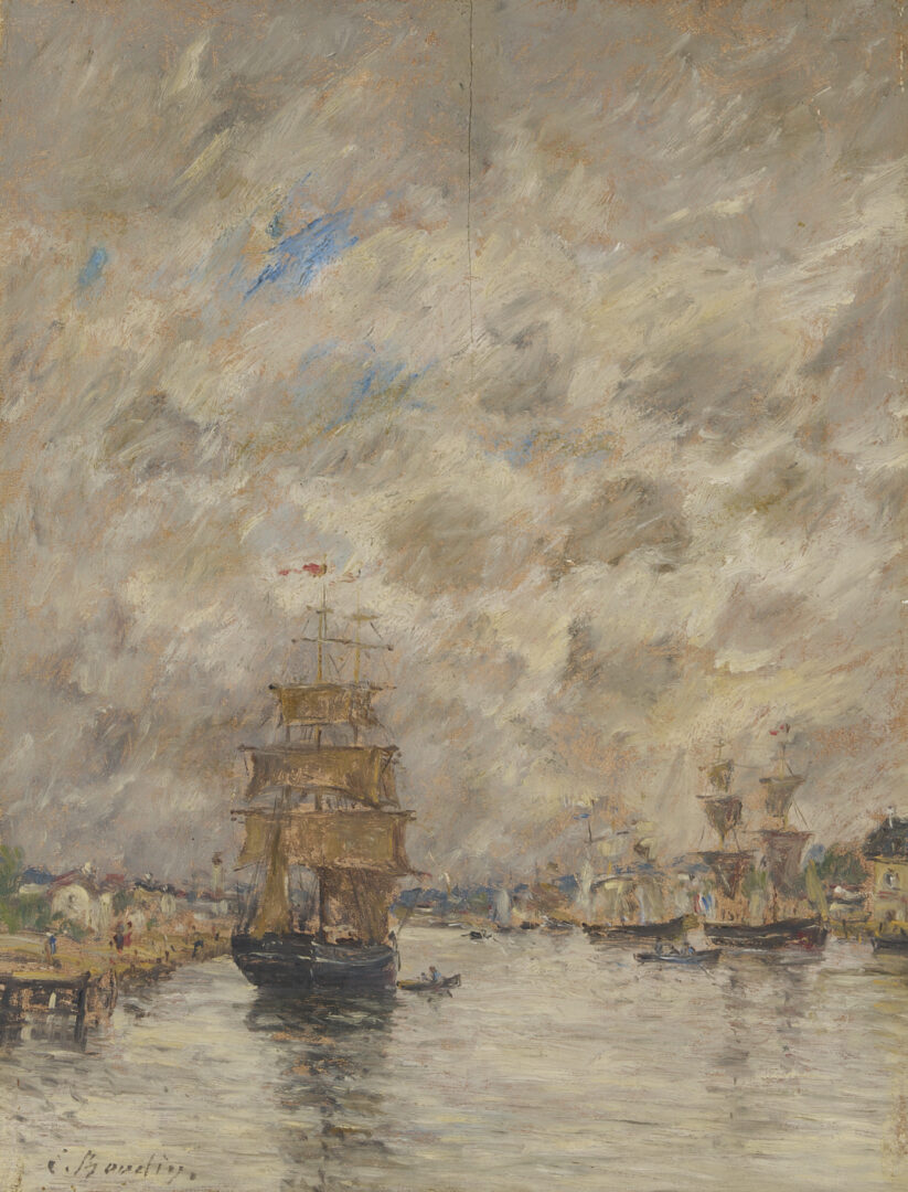 Lot 116: Eugene Boudin O/B Painting, French Harbor