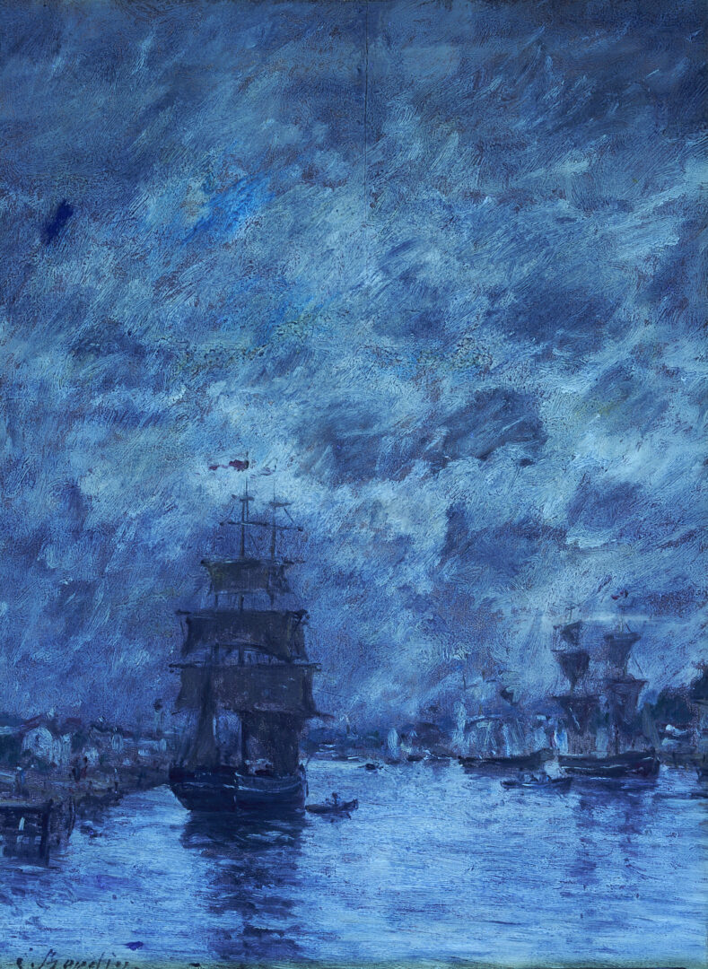 Lot 116: Eugene Boudin O/B Painting, French Harbor