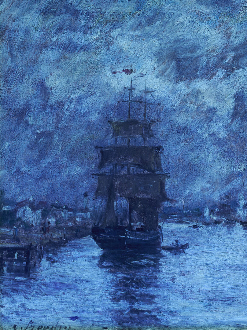 Lot 116: Eugene Boudin O/B Painting, French Harbor
