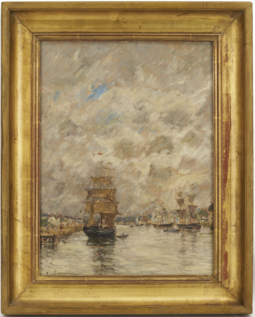 Lot 116: Eugene Boudin O/B Painting, French Harbor