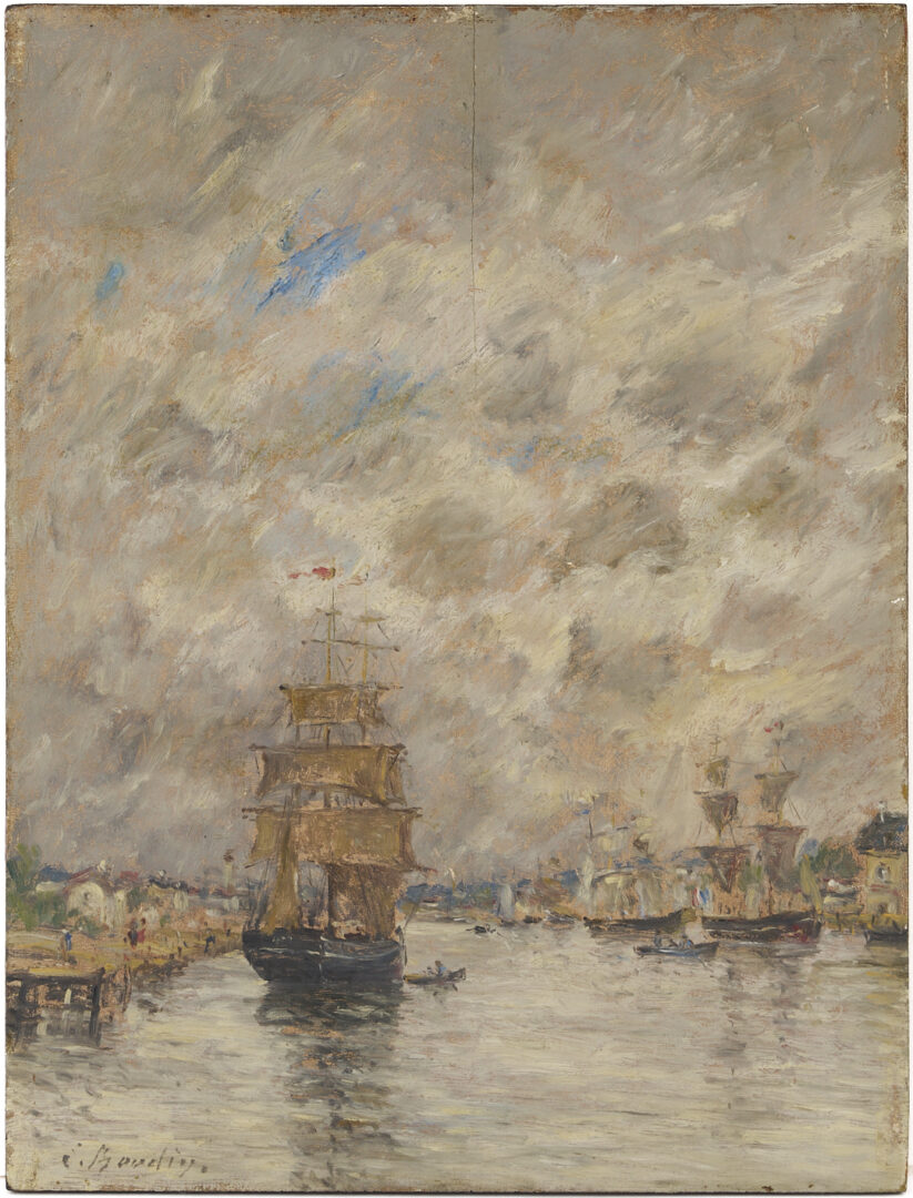 Lot 116: Eugene Boudin O/B Painting, French Harbor