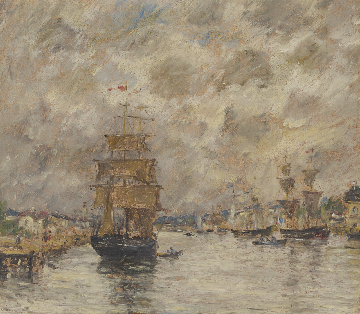 Lot 116: Eugene Boudin O/B Painting, French Harbor