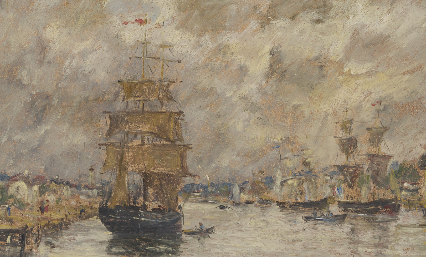 Lot 116: Eugene Boudin O/B Painting, French Harbor