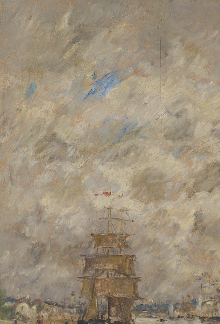 Lot 116: Eugene Boudin O/B Painting, French Harbor