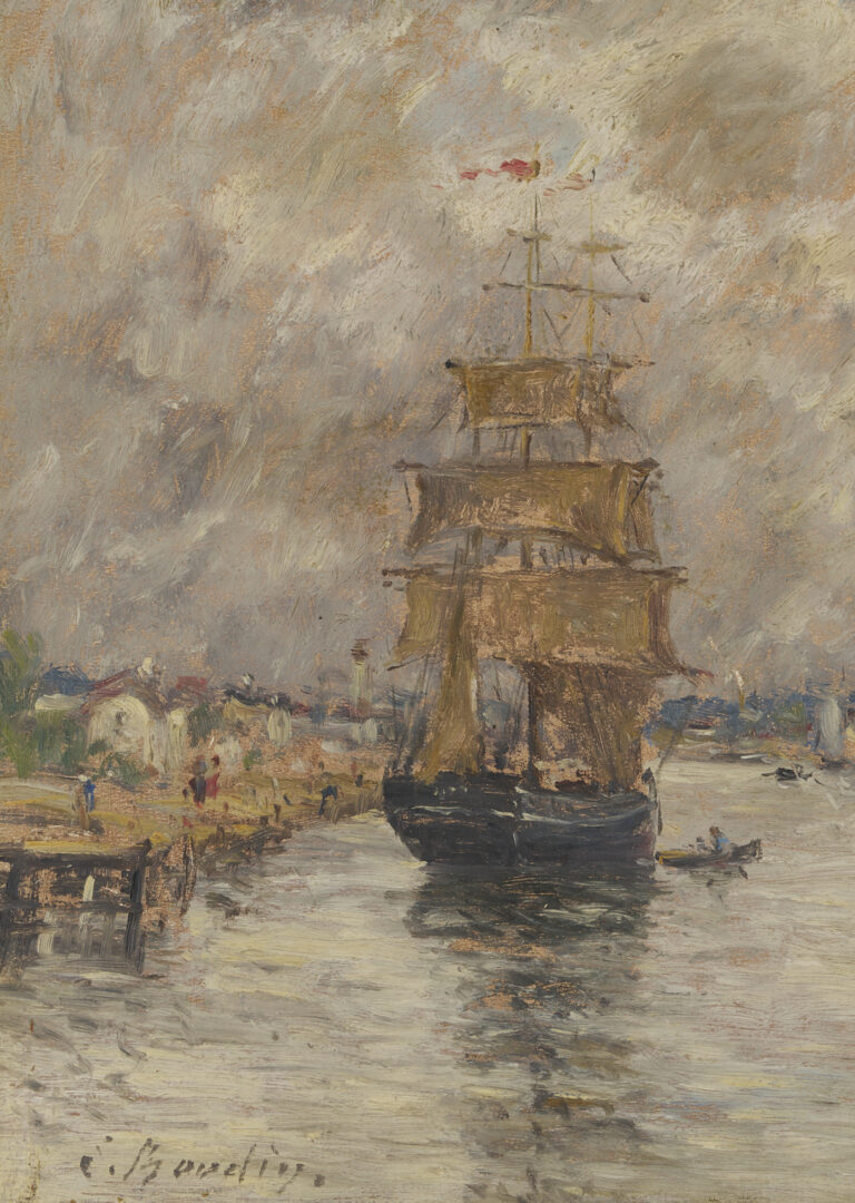 Lot 116: Eugene Boudin O/B Painting, French Harbor