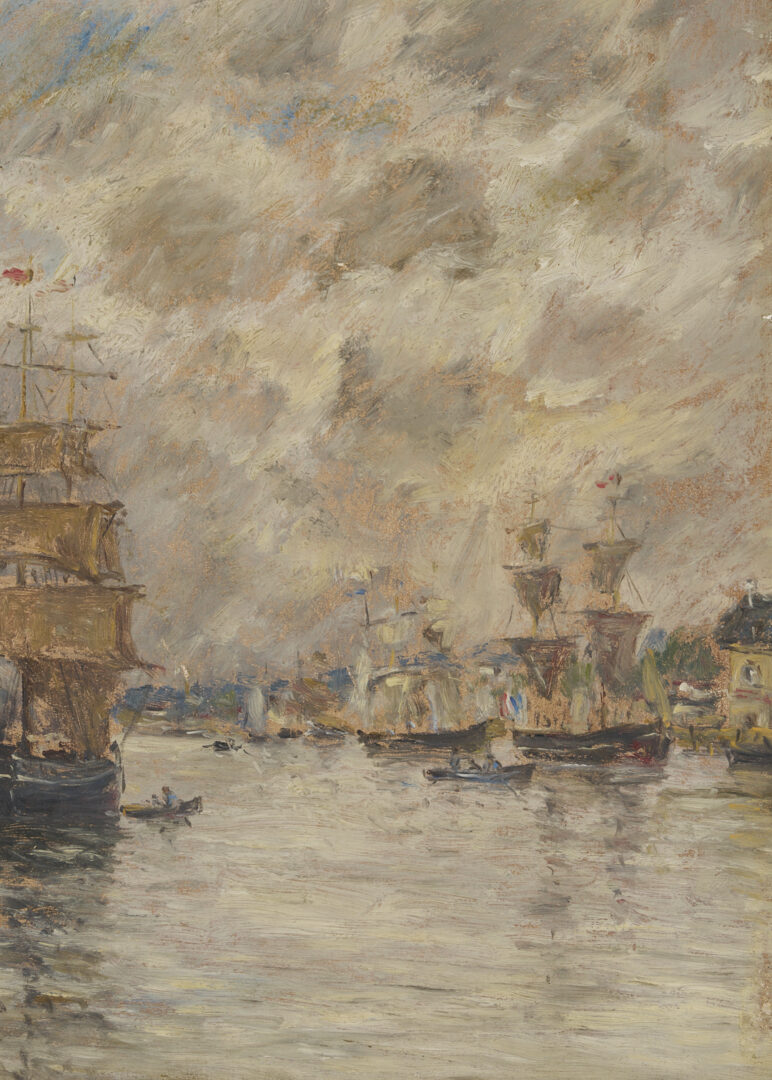 Lot 116: Eugene Boudin O/B Painting, French Harbor