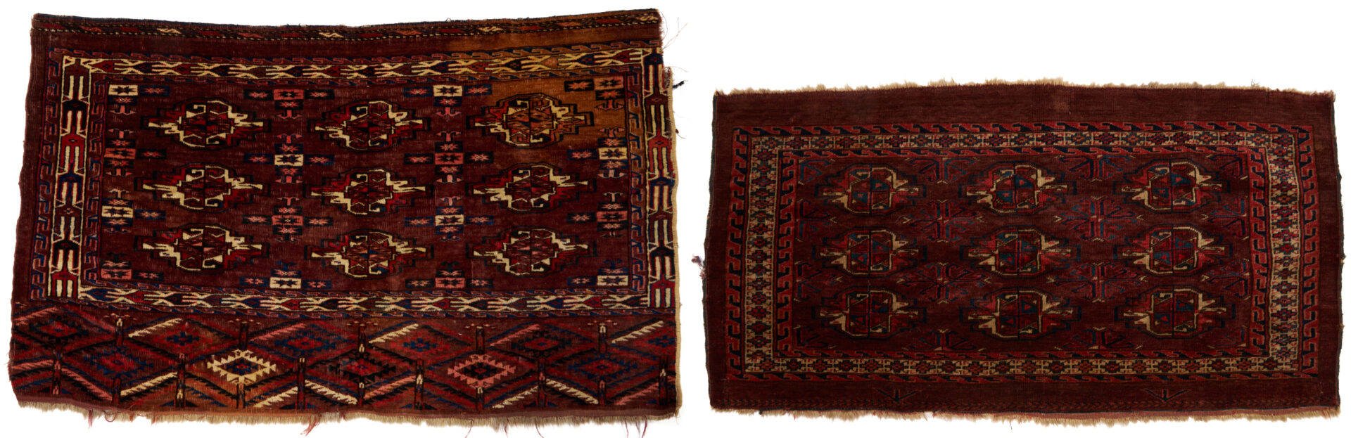 Lot 1171: 2 Antique Yomud or Yomut Turkmen Chuval Rugs