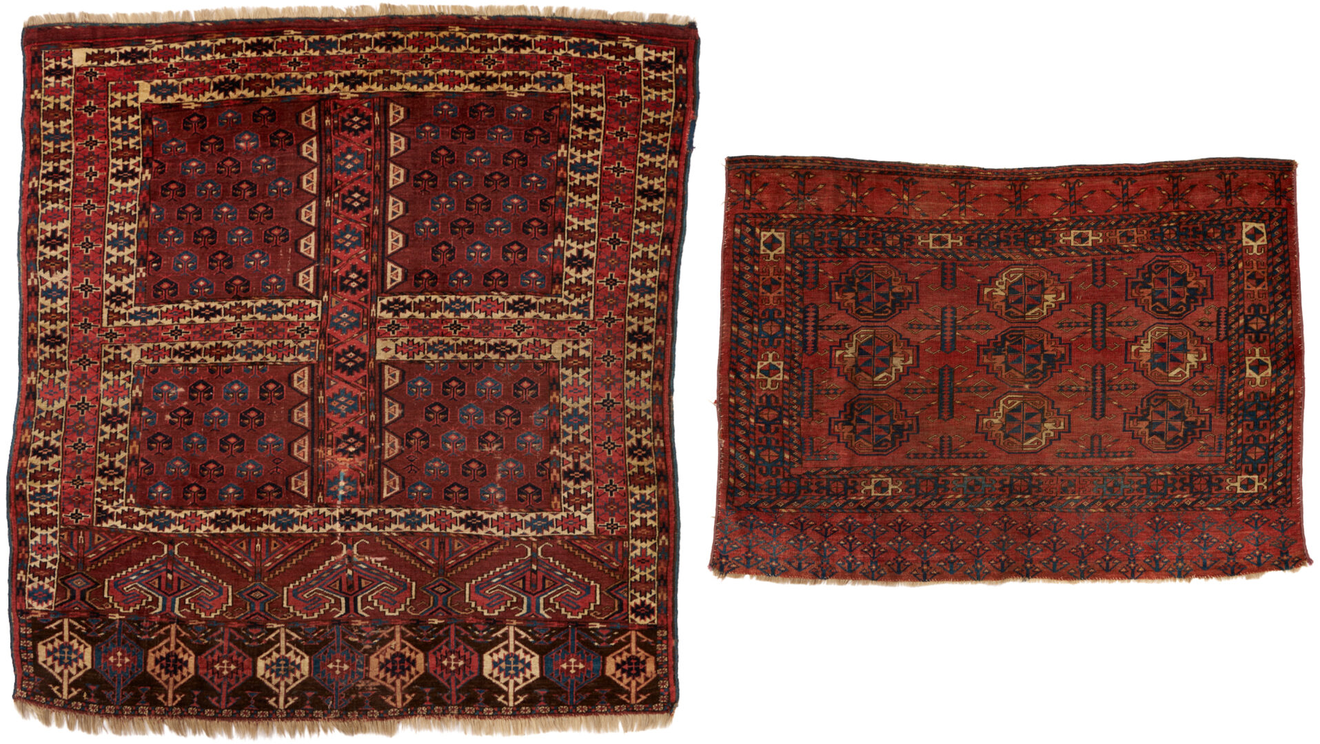 Lot 1176: 2 Antique Yomud Turkmen Tribal Rugs, Chuval & Ensi