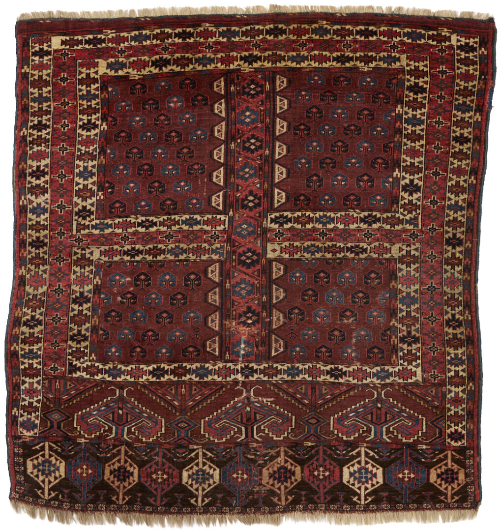 Lot 1176: 2 Antique Yomud Turkmen Tribal Rugs, Chuval & Ensi