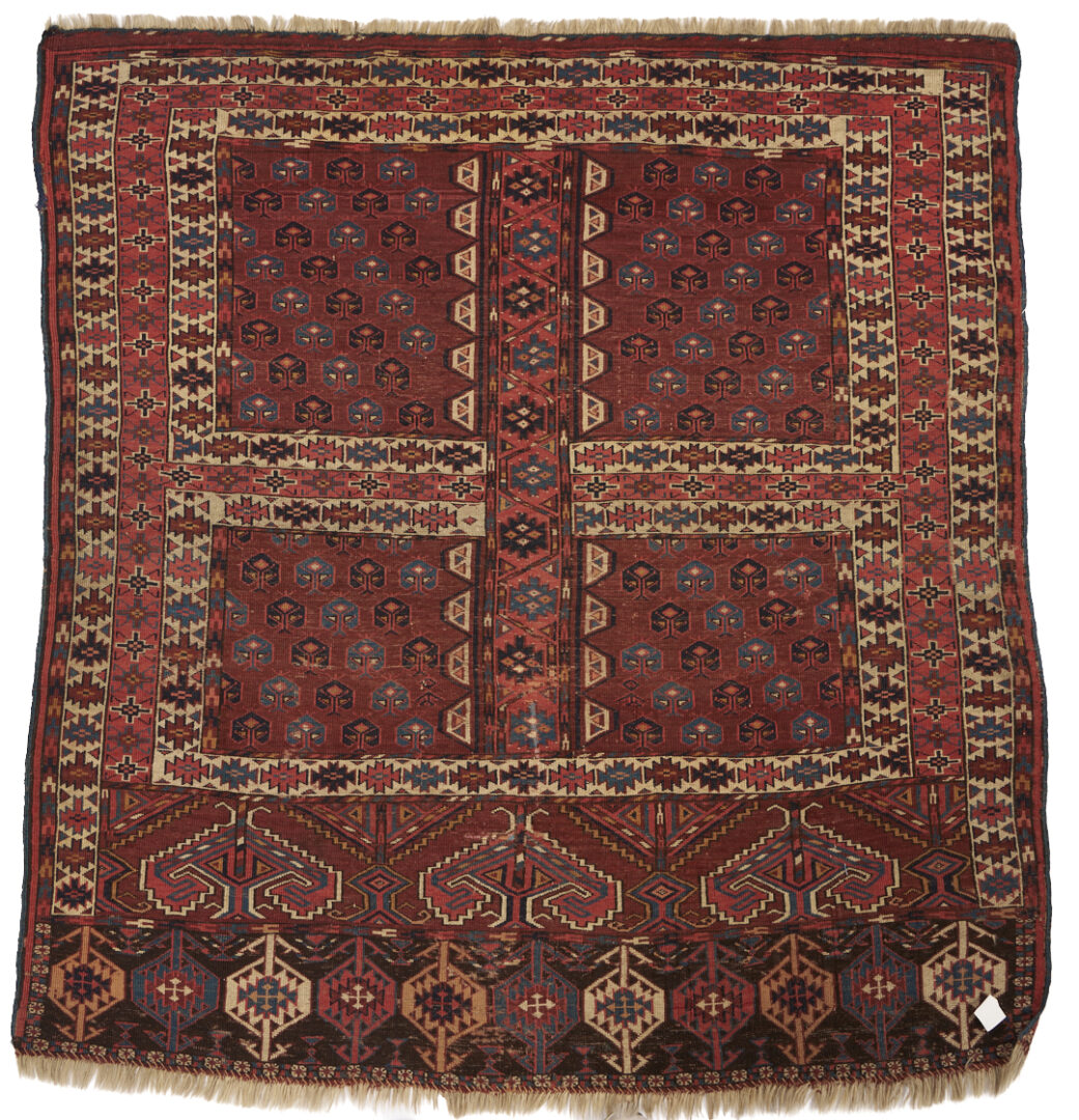 Lot 1176: 2 Antique Yomud Turkmen Tribal Rugs, Chuval & Ensi