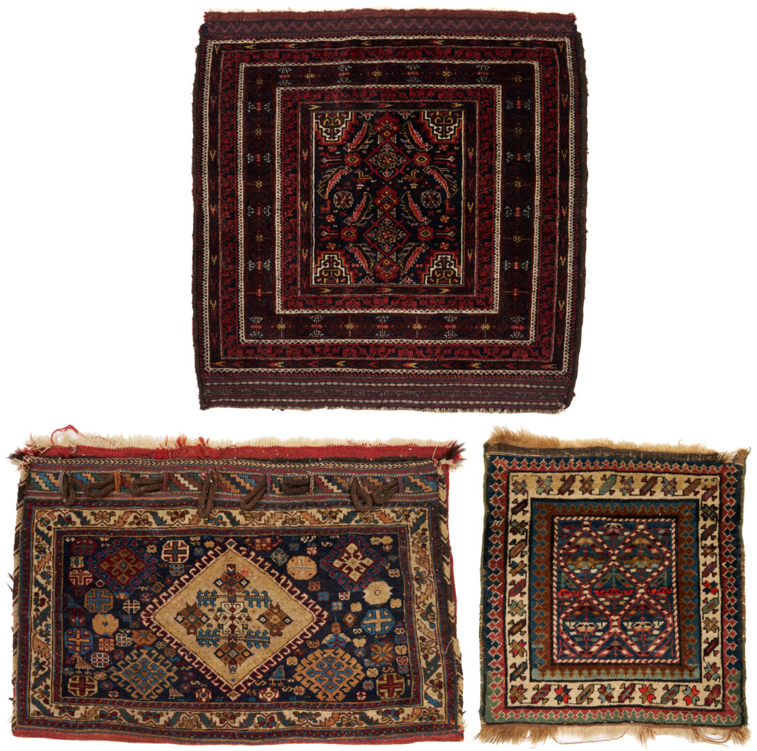 Lot 1178: 3 Tribal Bag or Bagface Weavings, Qashqai, Baluch, & Kurdish