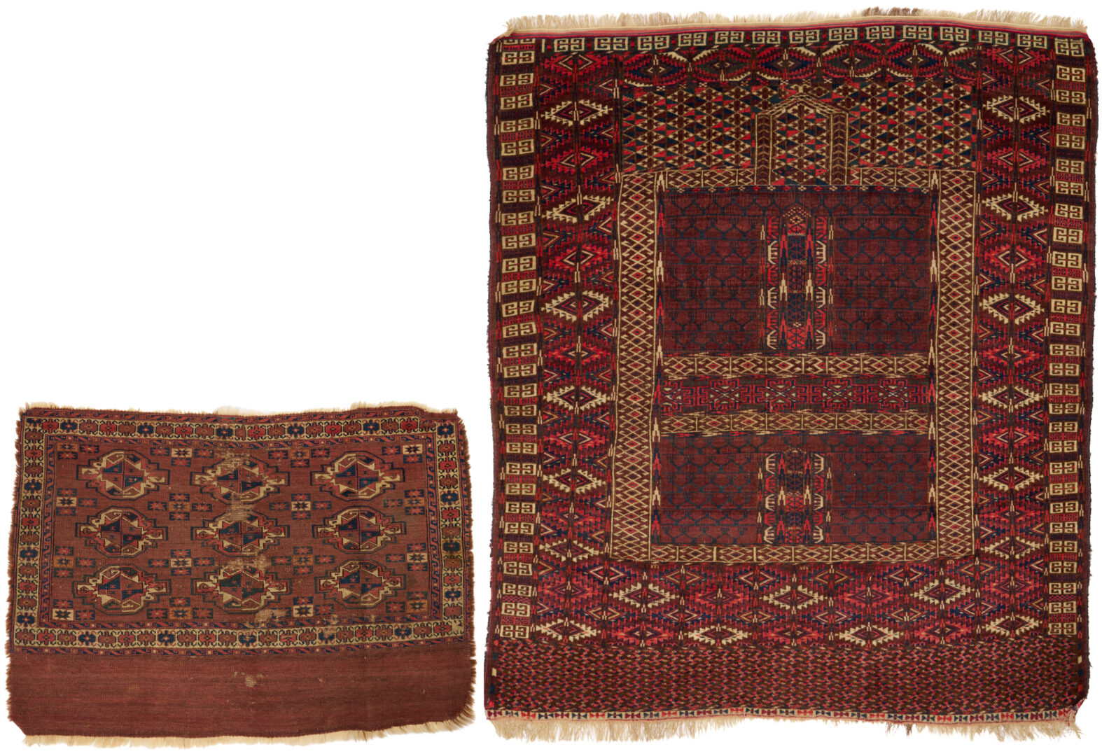 Lot 1179: 2 Antique Yomud or Yomut Turkmen Rugs, Chuval and Ensi