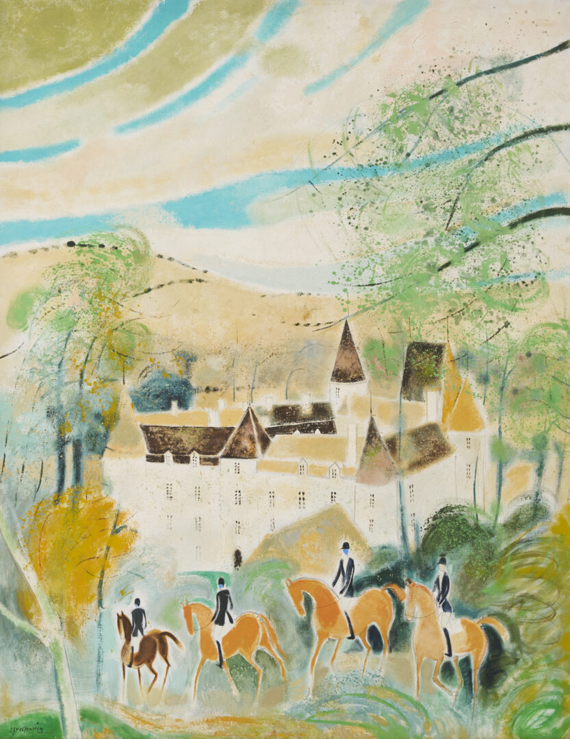 Lot 118: Claude Grosperrin Equestrian Oil Painting, Hospices de Beaune